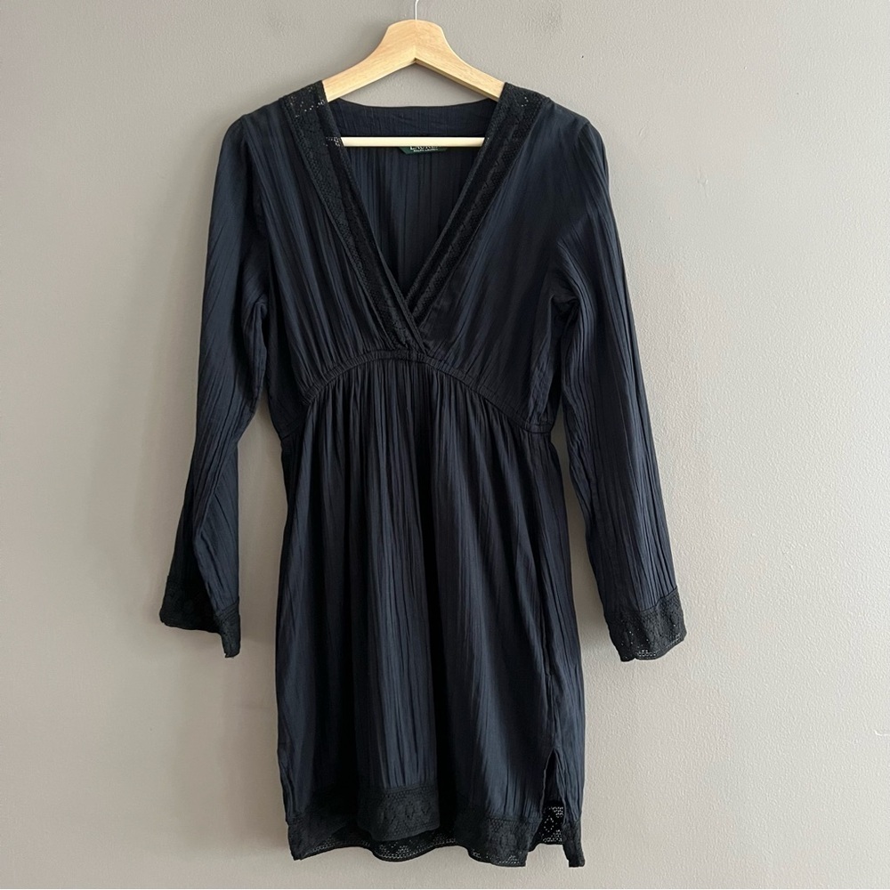 Ralph Lauren Women’s Baby Doll Tunic Dress Cover-up Black Size Medium*